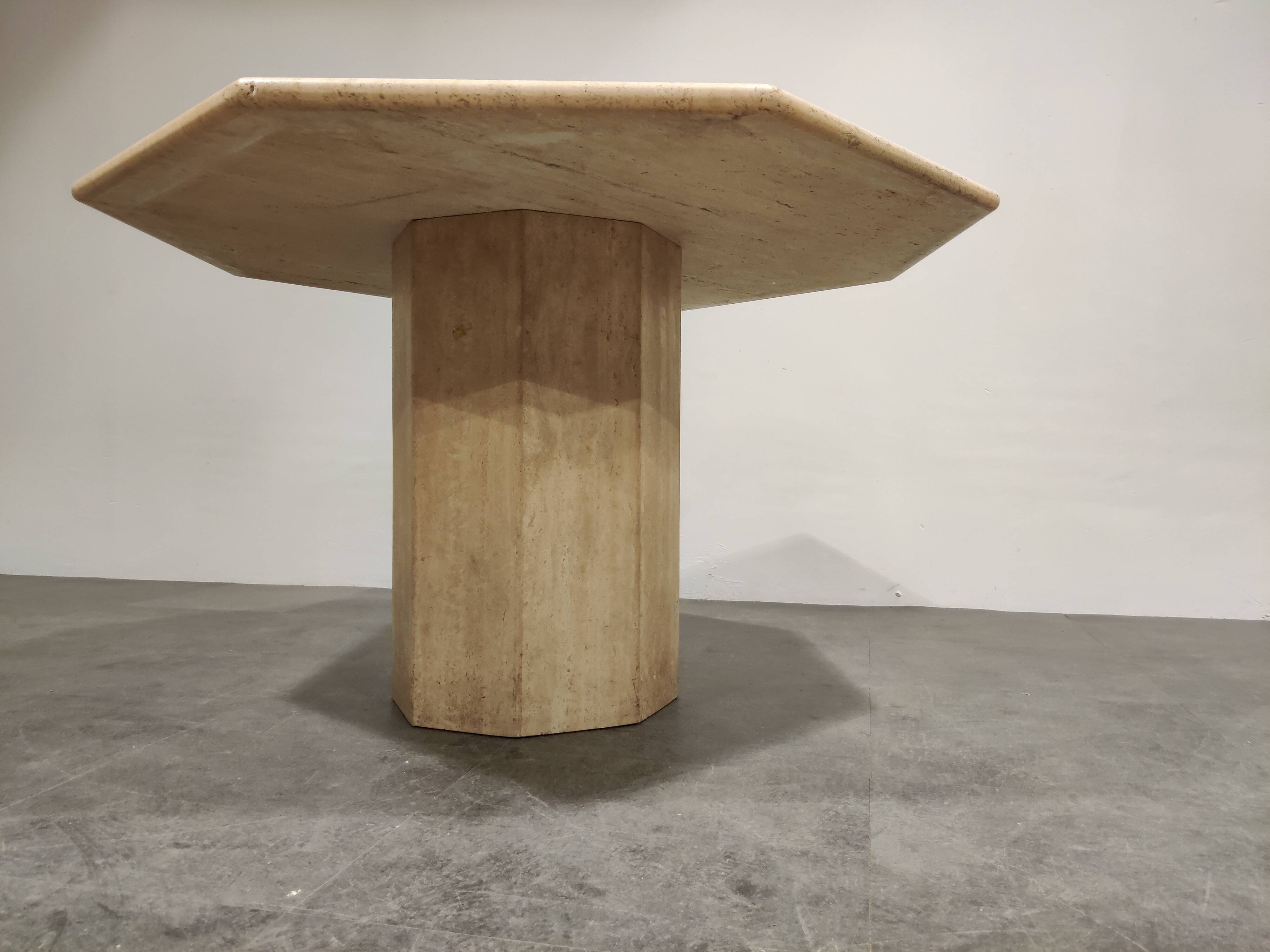 Vintage octagonal travertine dining table, 1970s