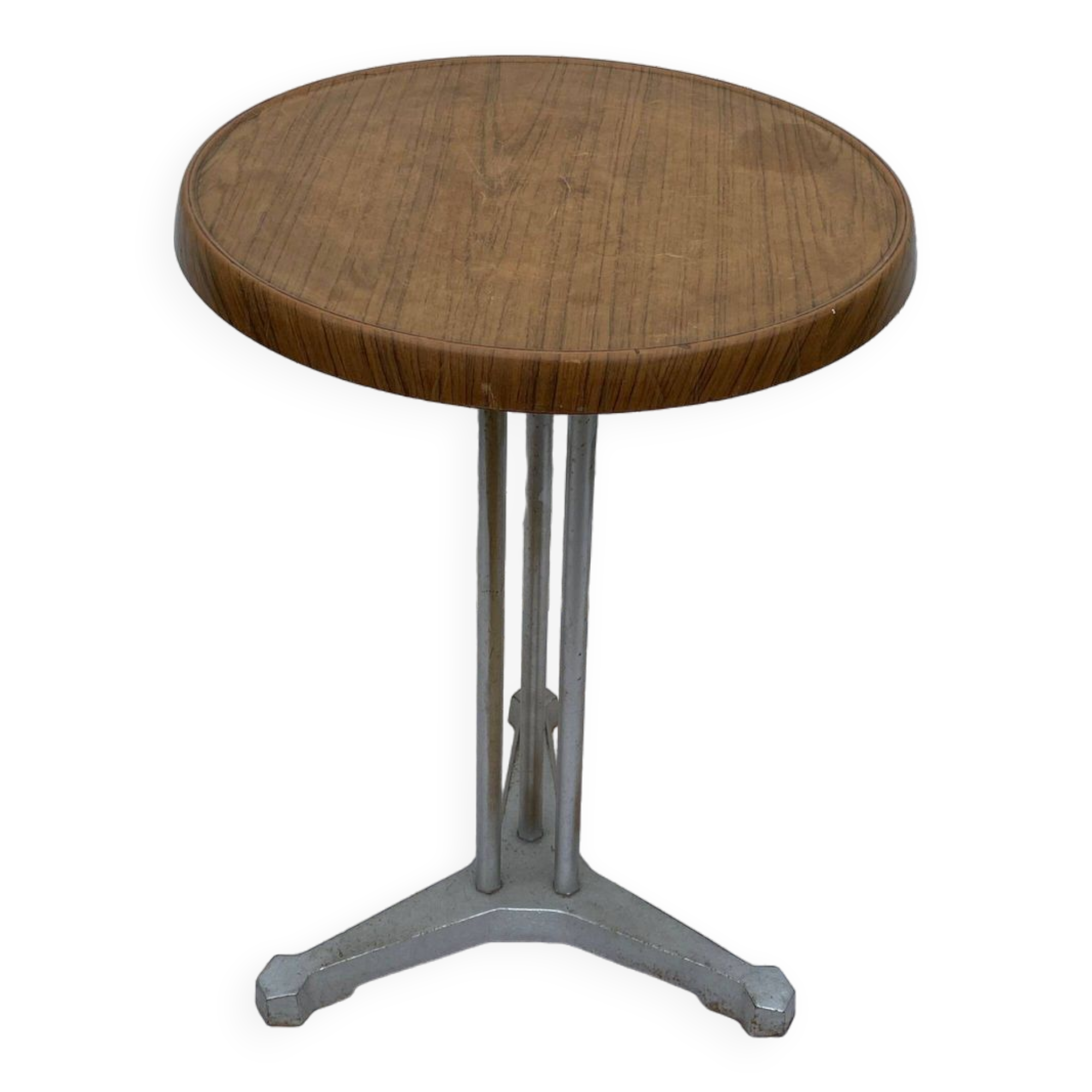 Brown table n1 round bistro bar cafe terrace cast iron foot 1950