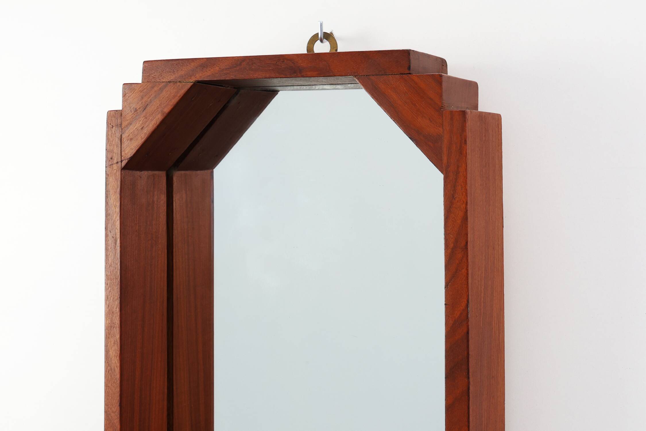 Geometric octagonal wooden Art Deco mirror, Italy ca. 1925
