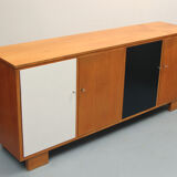 Sideboard in cherrywood with black and white doors 1950s