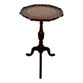 Guéridon Vintage en Bois et Cuir Marron