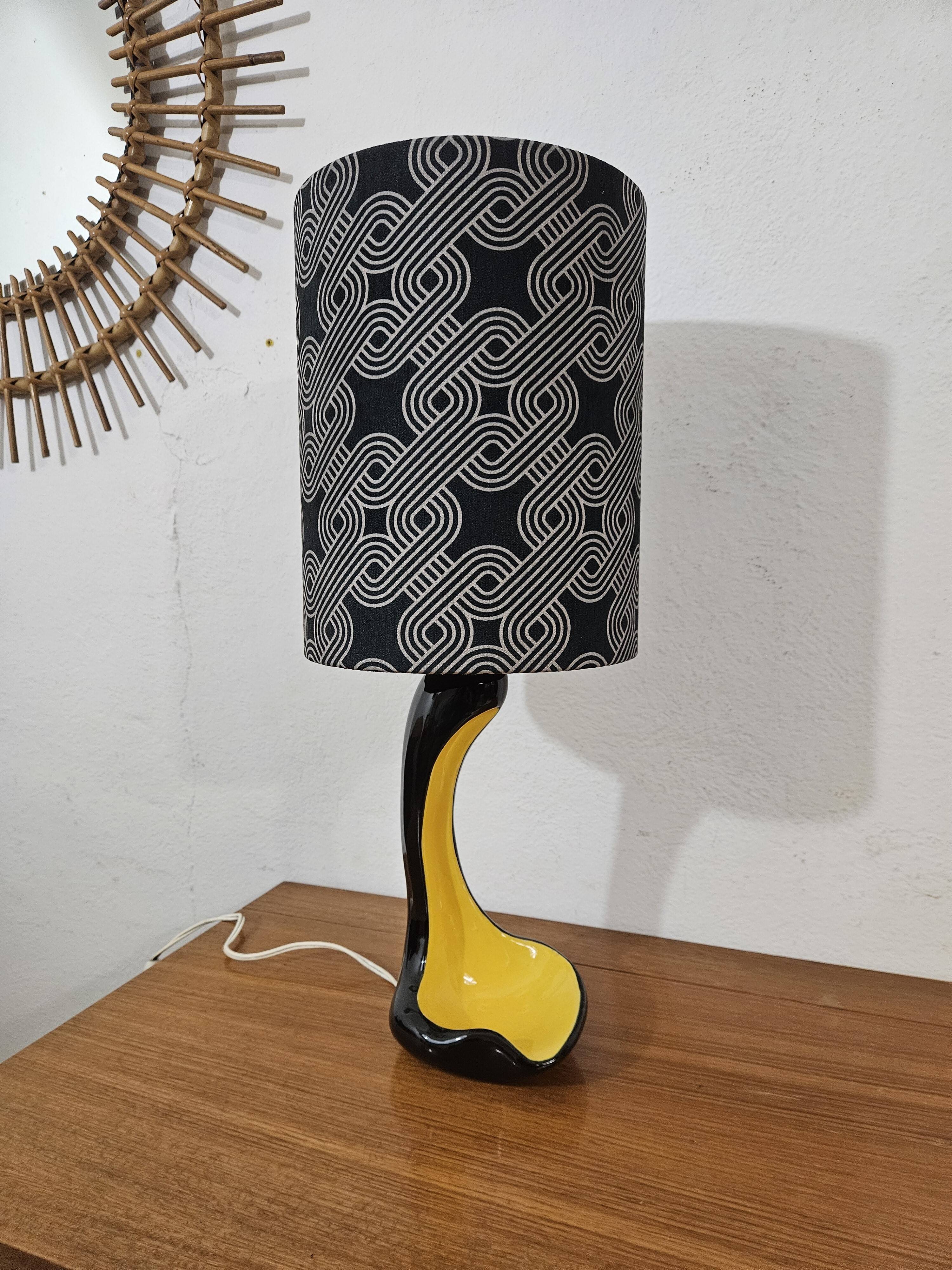 Vintage ceramic lamp free form Yellow and Black