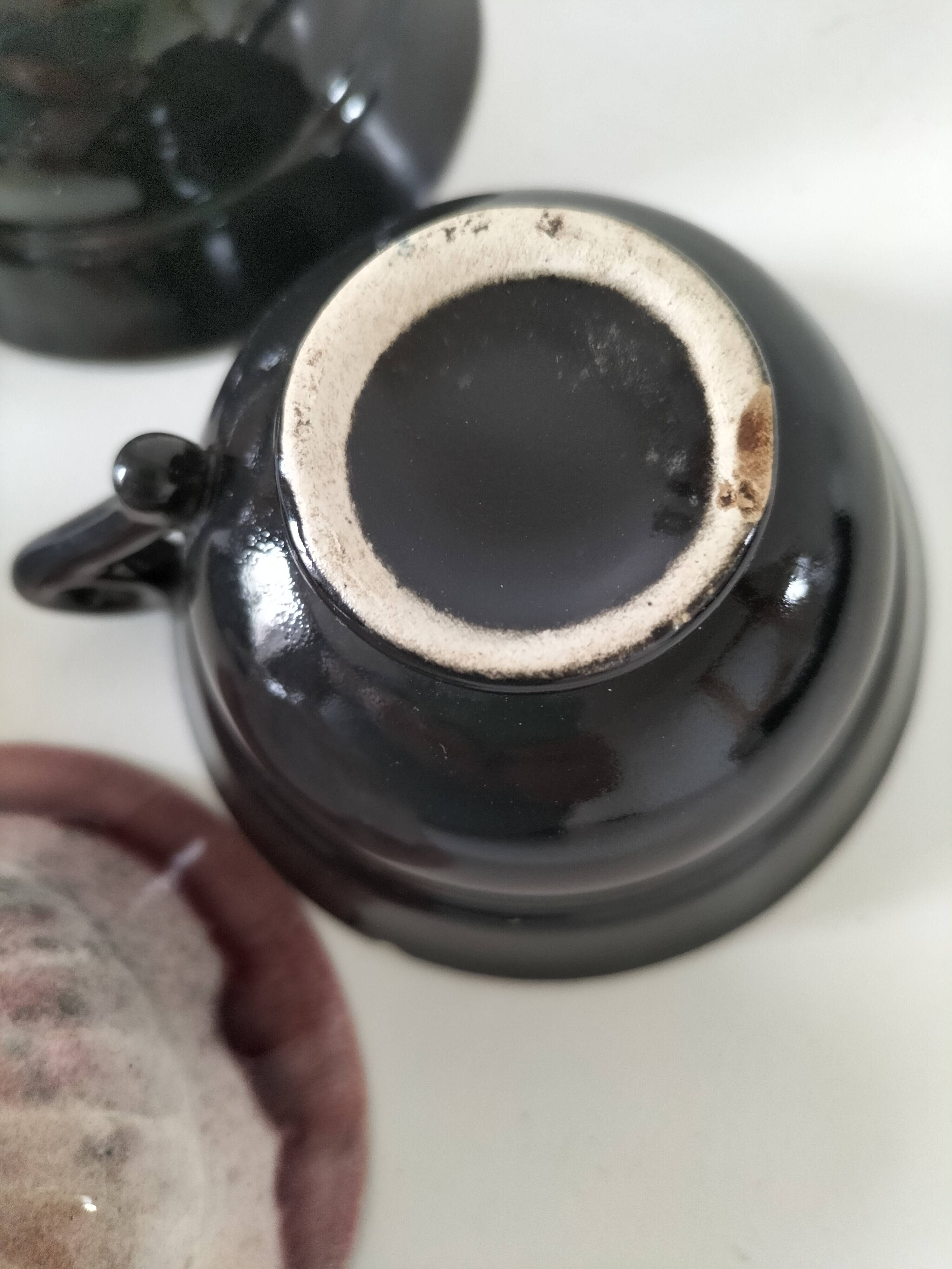5 tasses Gaubier Morvan grès émaillé flammé multicolore