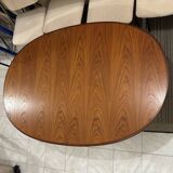 Table à manger scandinave ovale en teck avec rallonge centrale