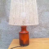 Lampe a poser en céramique signé Belka, Danemark abat jour en corde