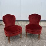 pair of red velvet toad armchairs