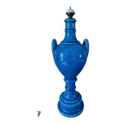 Pol Chambost (1906-1983) - Pied de lampe en céramique craquelée bleue