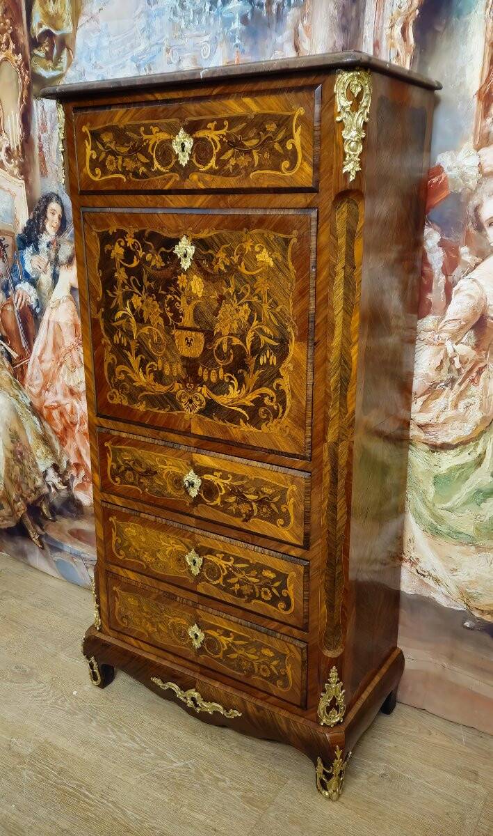 Secrétaire époque XIXeme / marqueterie de bois nobles – Style Louis XV