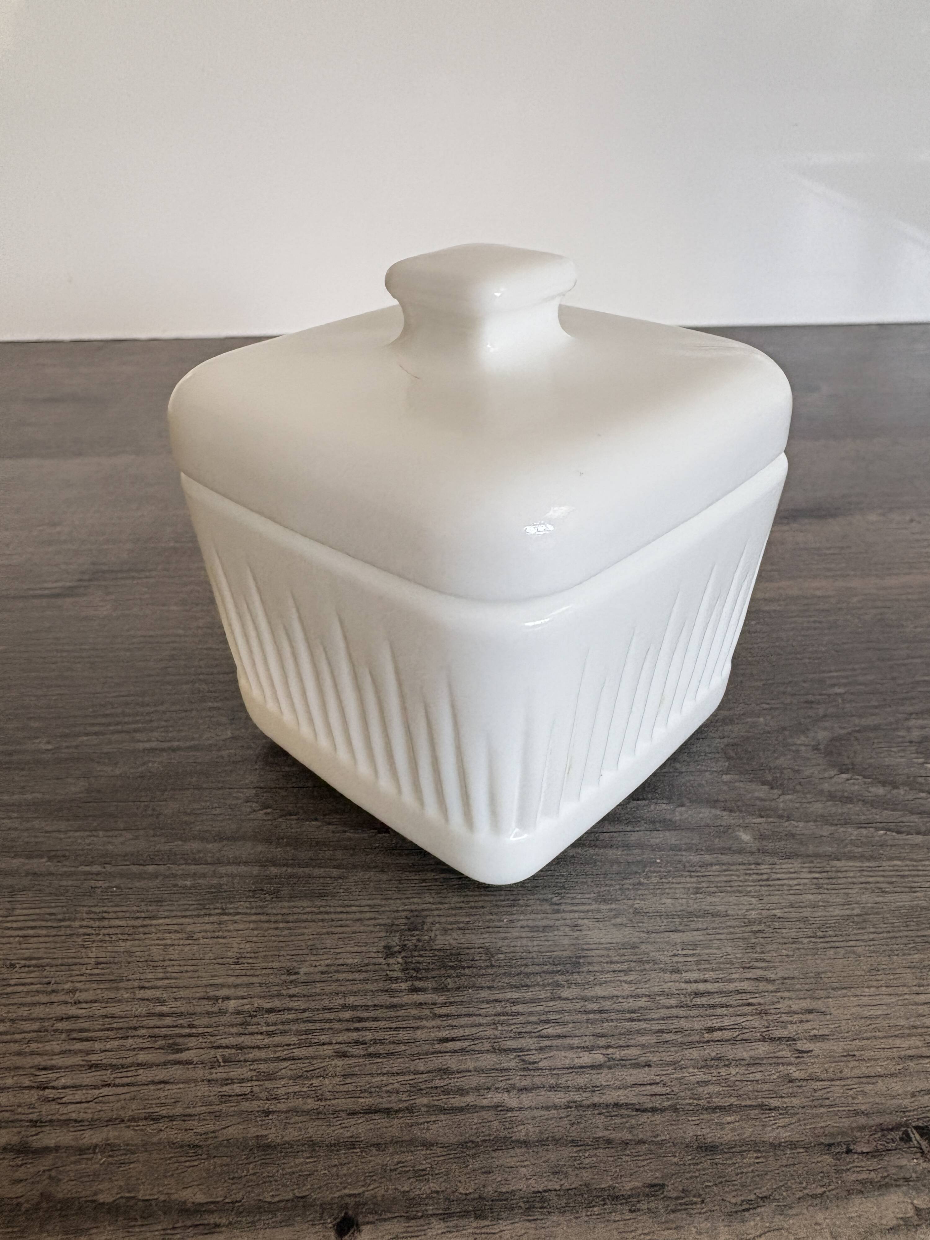 Vintage White Opaline Butter Dish 1970s