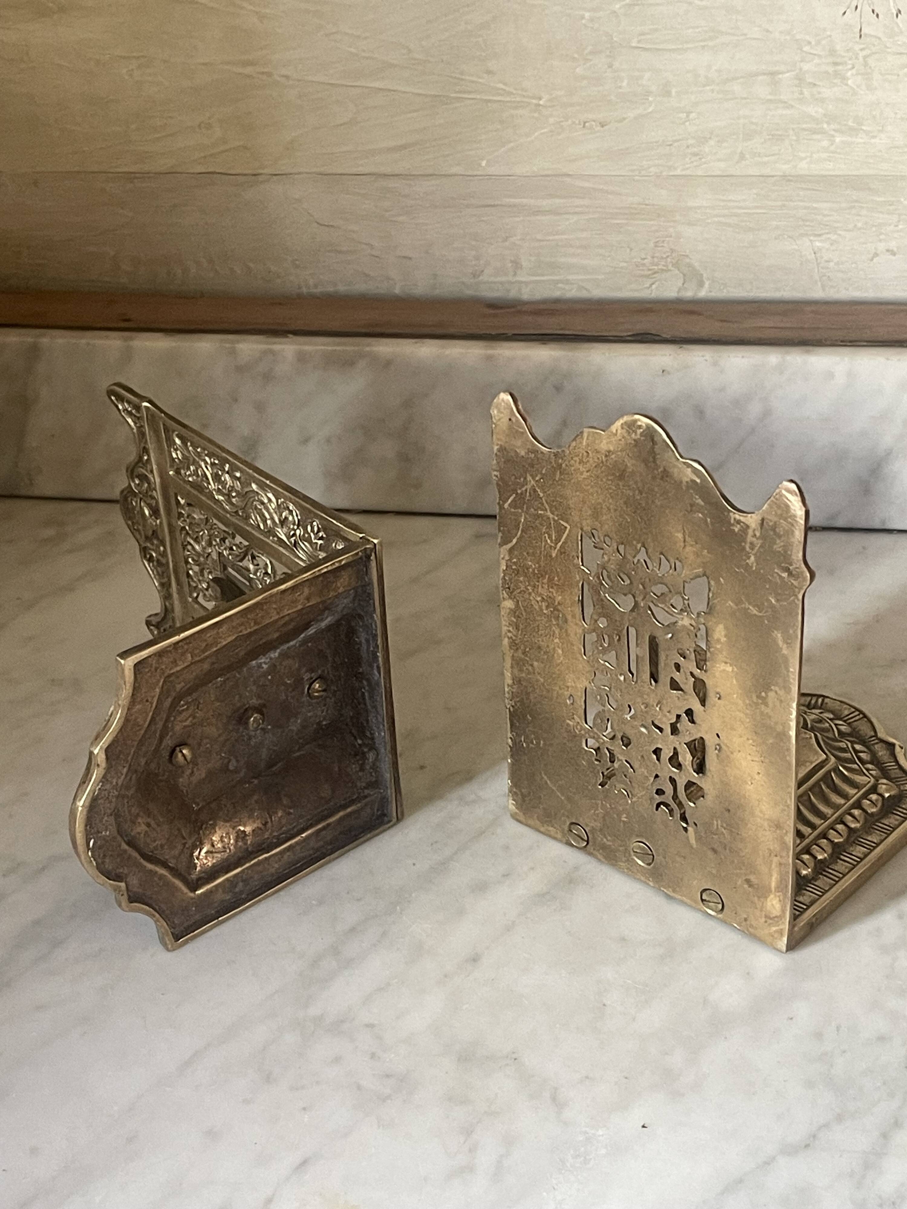 pair of Gothic decorative bookends in brass 1920