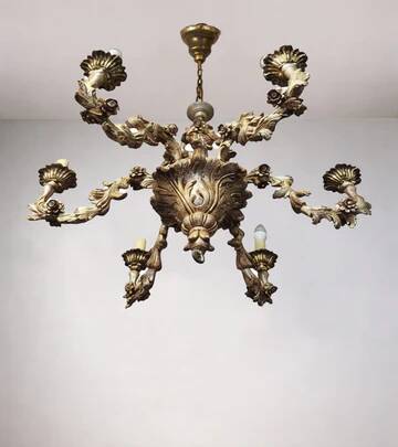 Giltwood five-arm chandelier, Central Europe, early 20th century