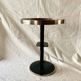 Vintage side table in glass, wood and aluminum