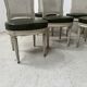 Set of seven Louis XVI style chairs in patinated beech, 20th century.