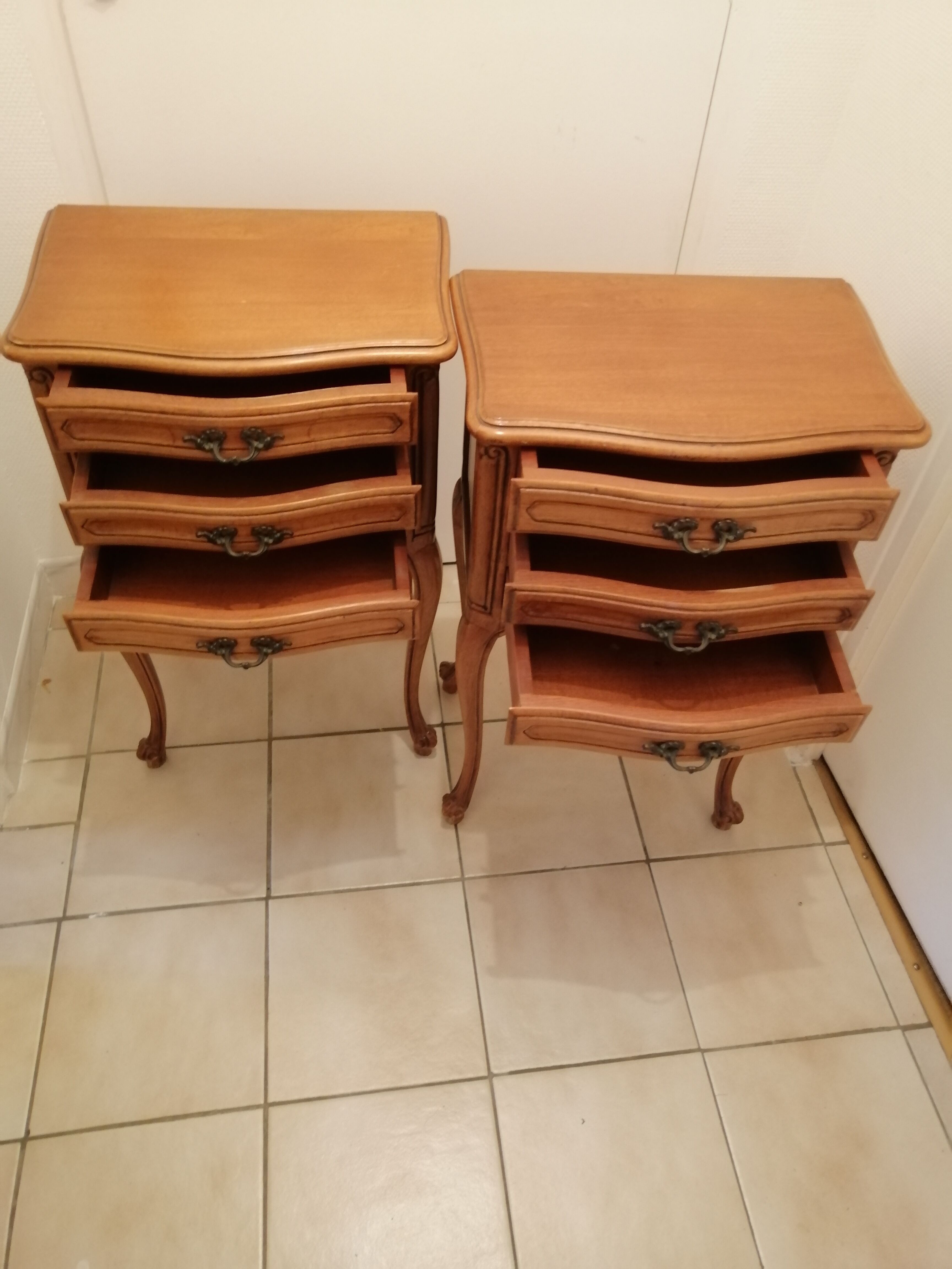 Pair of old wooden bedsides