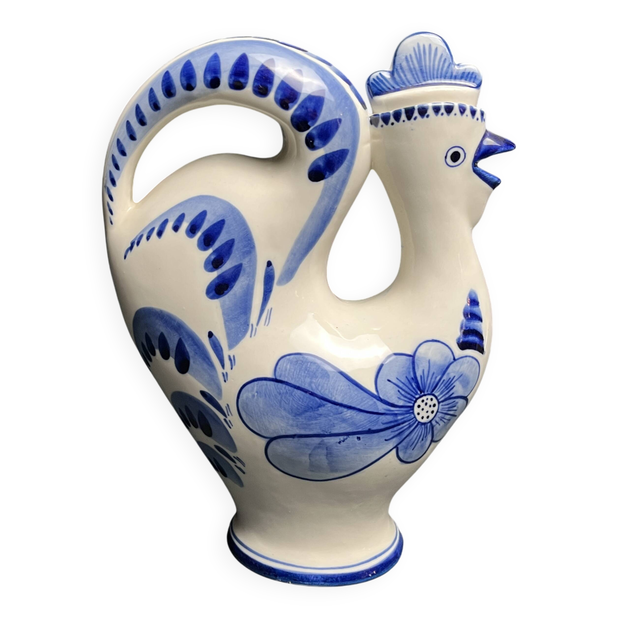 Pitcher bottle hen earthenware white blue USSR 20th century