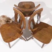 Set of 3 brutalist chairs with arched cut-outs and turned legs