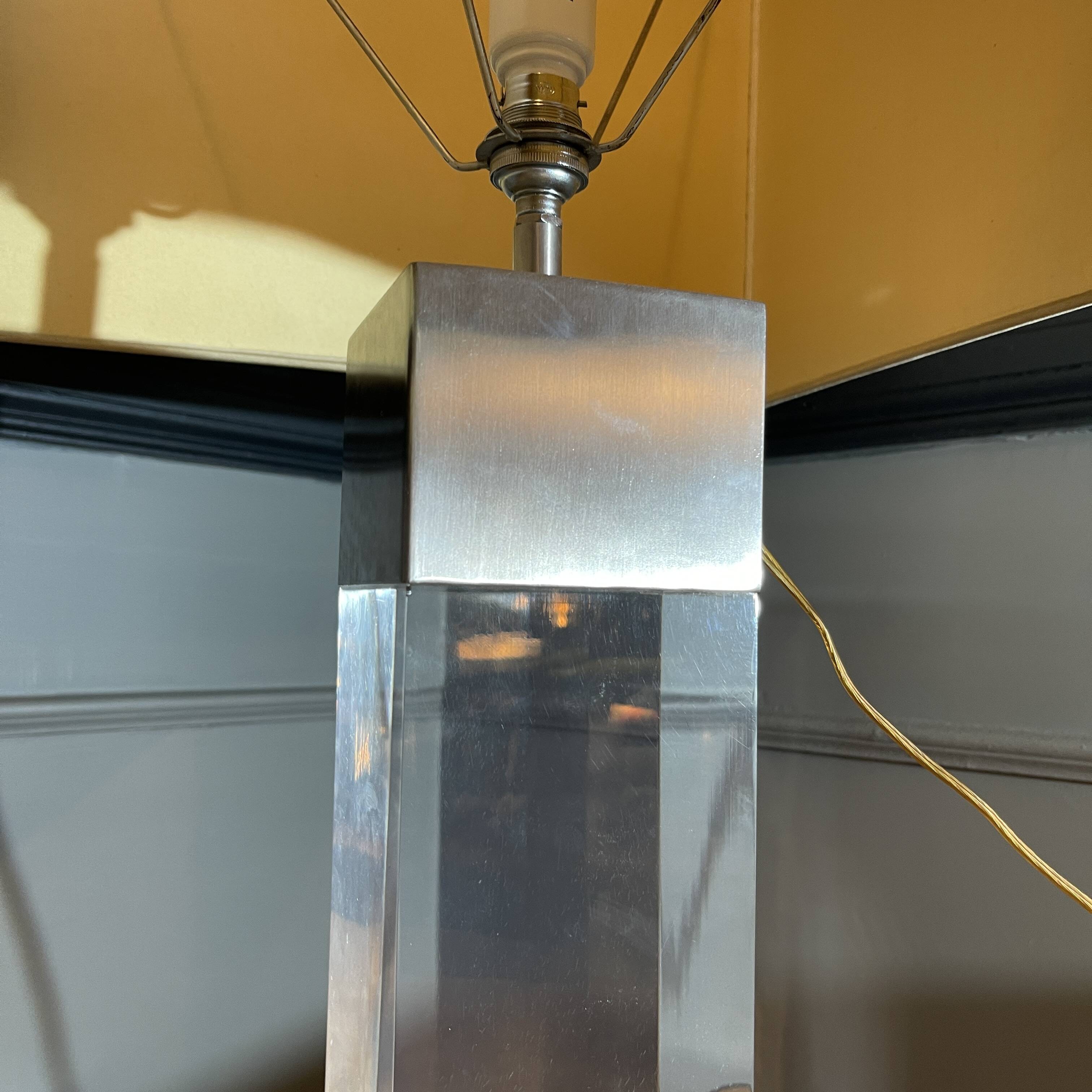 Pair of Plexiglass & Brushed Steel Lamps, Charles Hollis Jones, 1970s