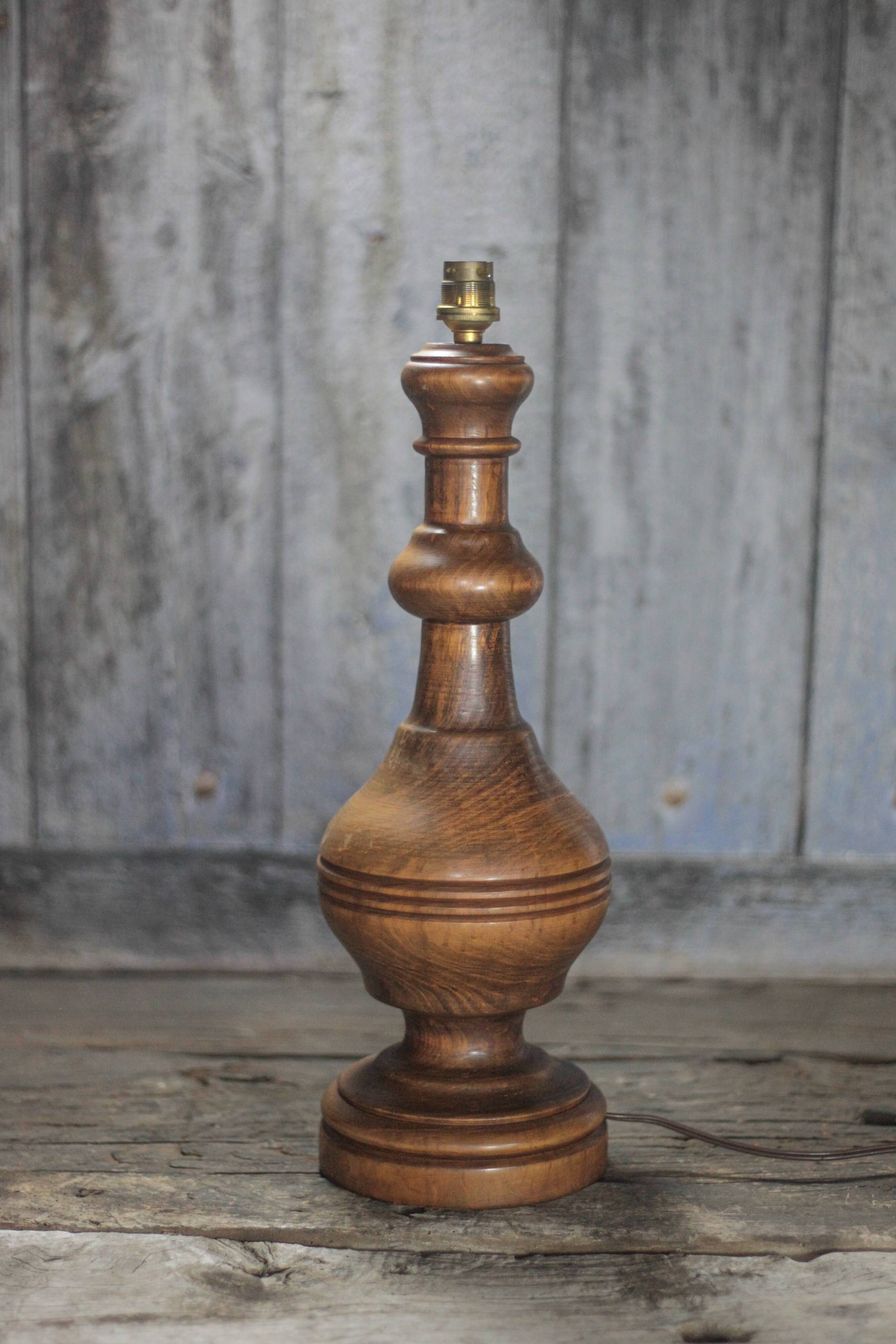 Large wooden lamp, vintage wooden lamp base, table lamp, living room lamp.