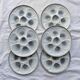 6 vintage Moulin des Loups earthenware oyster plates in shades of blue and grey