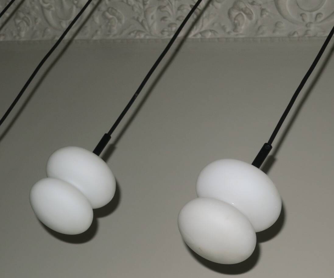 Set of 3 opal glass organically shaped pendant lights, 1960s