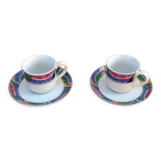 Set of 2 sandstone cups with coffee saucers hostess line