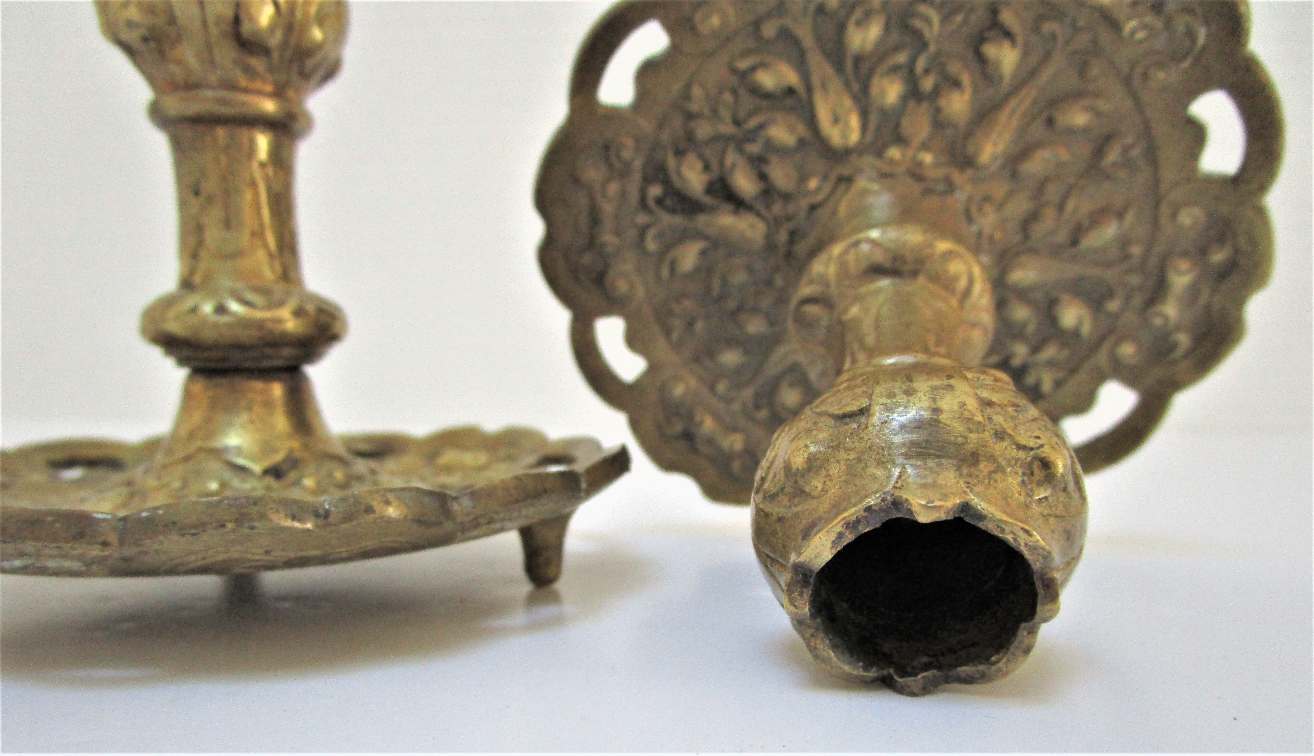 Pair of candle holders gilded bronze patinated vegetal decoration early twentieth century