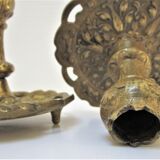 Pair of candle holders gilded bronze patinated vegetal decoration early twentieth century