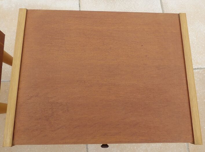 2 vintage scandinavian drawer nightstands with clamshell door