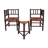 French armchair chairs and tripod stool