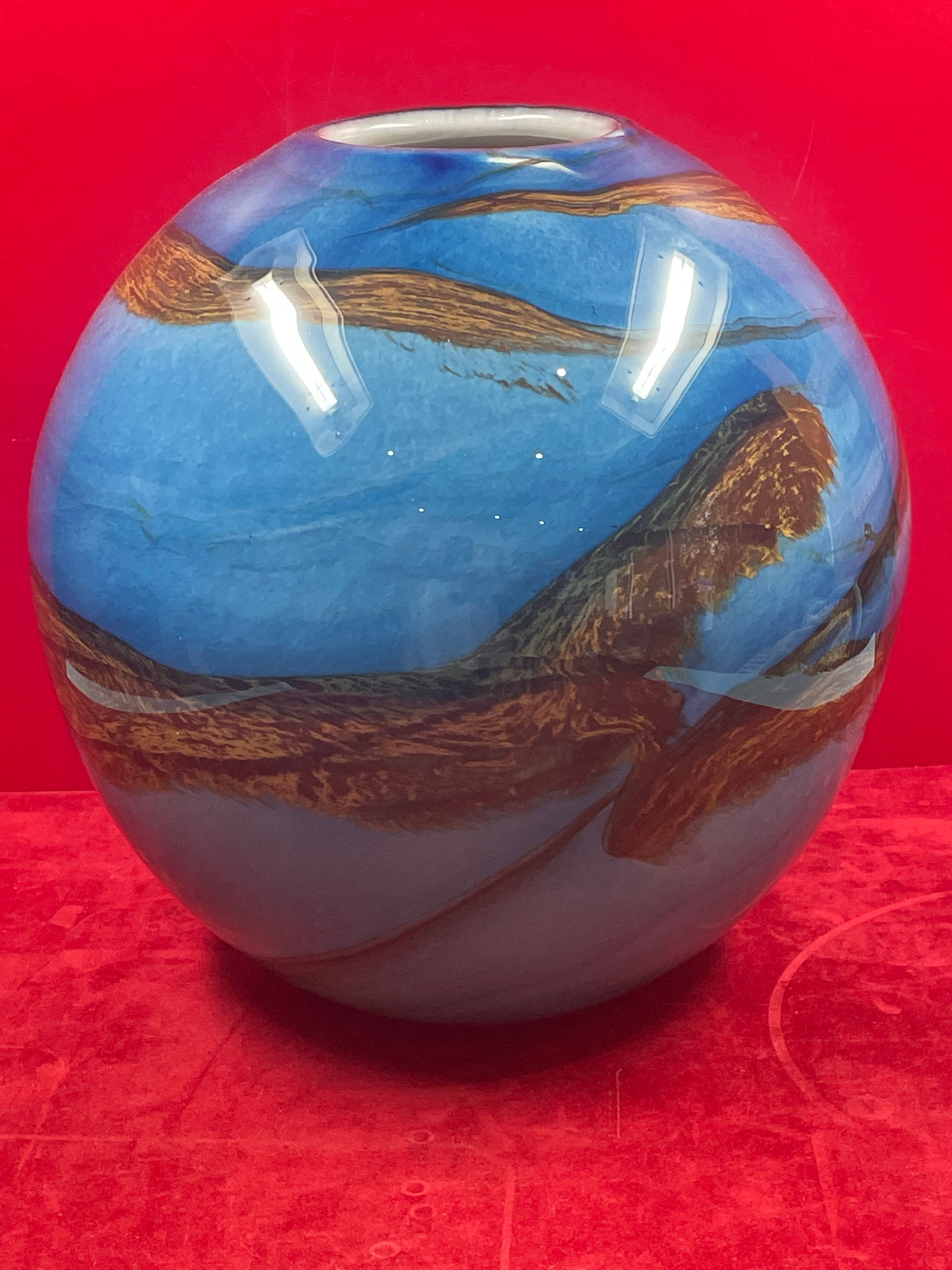 Ball sphere blue art glassware marble style murano de gino vase