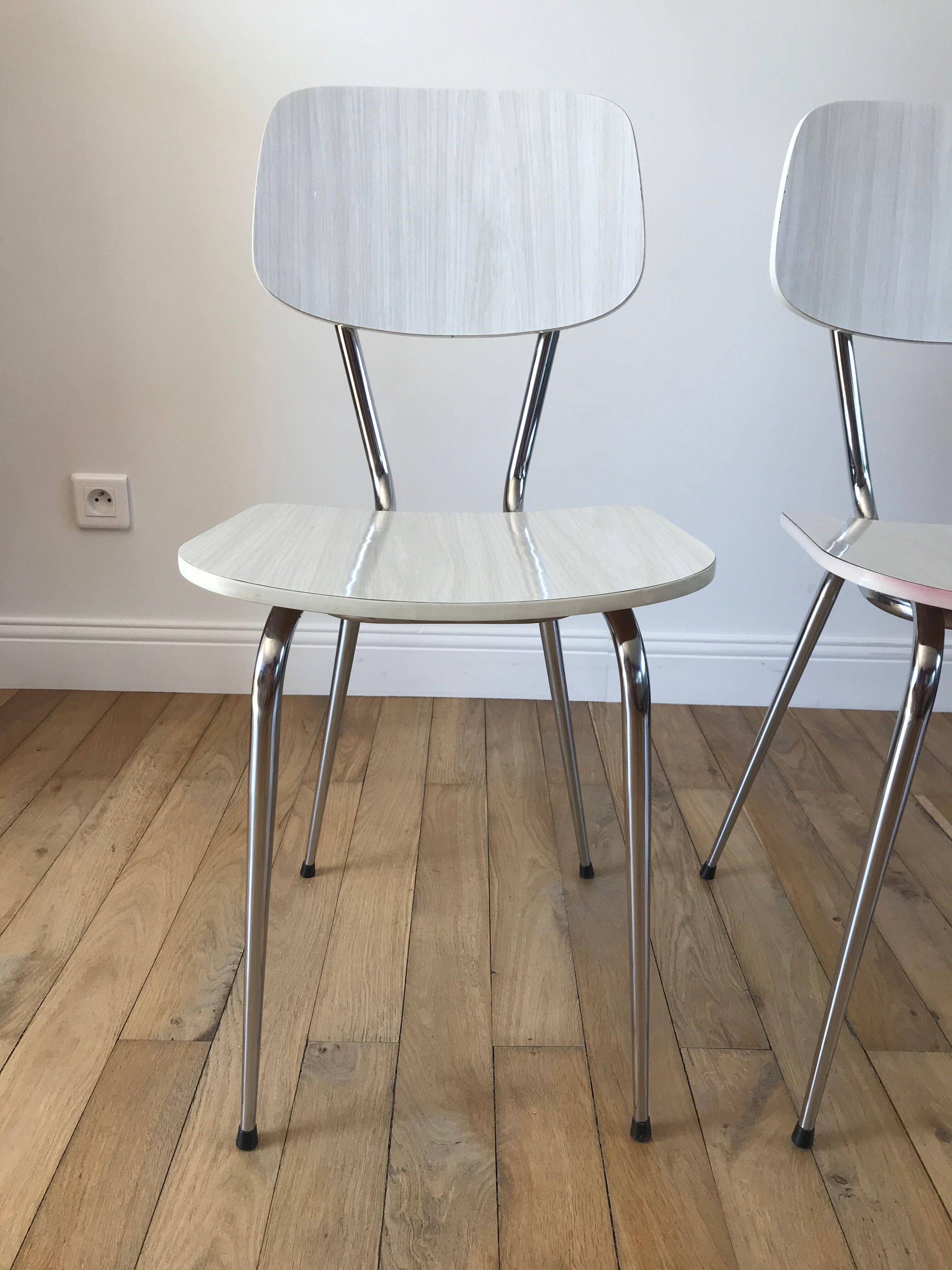 Pair of white Formica chairs 70s