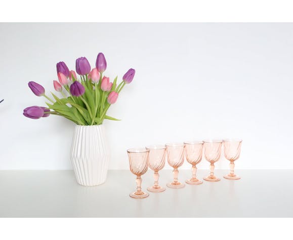 Lot of 6 glass wine in pink glass, Rosaline, from the brand Arcoroc