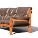 Pierre Chapo, 3-seater sofa S32 in solid elm and brown leather, 1966