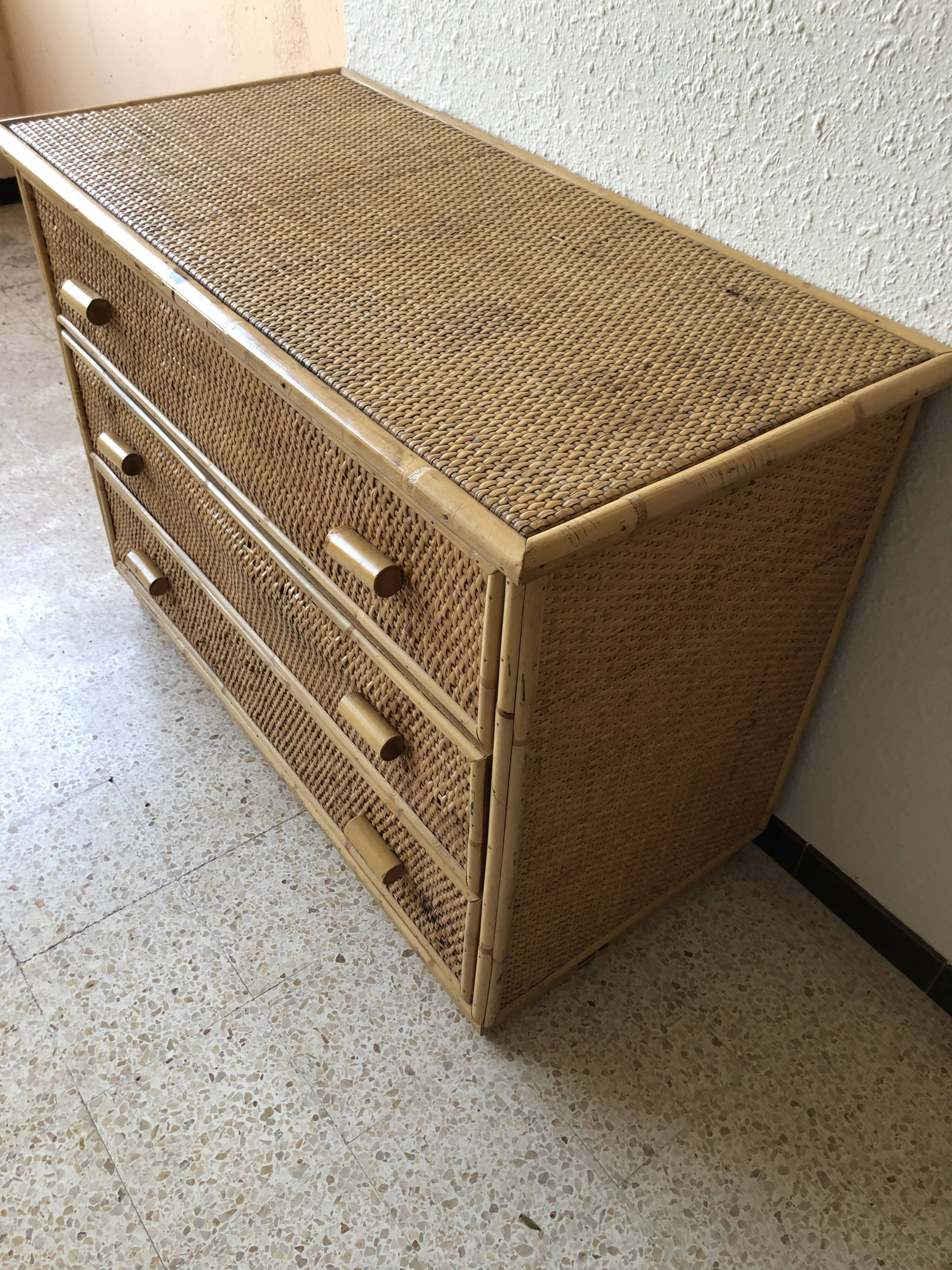 Vintage rattan chest of drawers