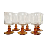 6 small vintage amber stemmed glasses