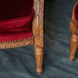 Paire de fauteuils cabriolets de style Louis XVI – velours rouge & bois