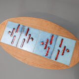 Oak and tile coffee table by Guillerme et Chambron for Votre Maison, 1970s.