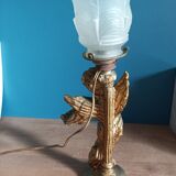 Bedside lamp Angel tulip glass base patinated golden resin