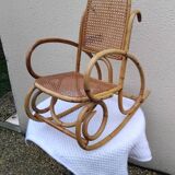 Vintage rattan and bamboo children's rocking chair