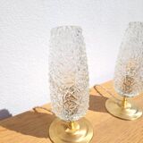 Pair of vintage diamond and brass tulip lamps