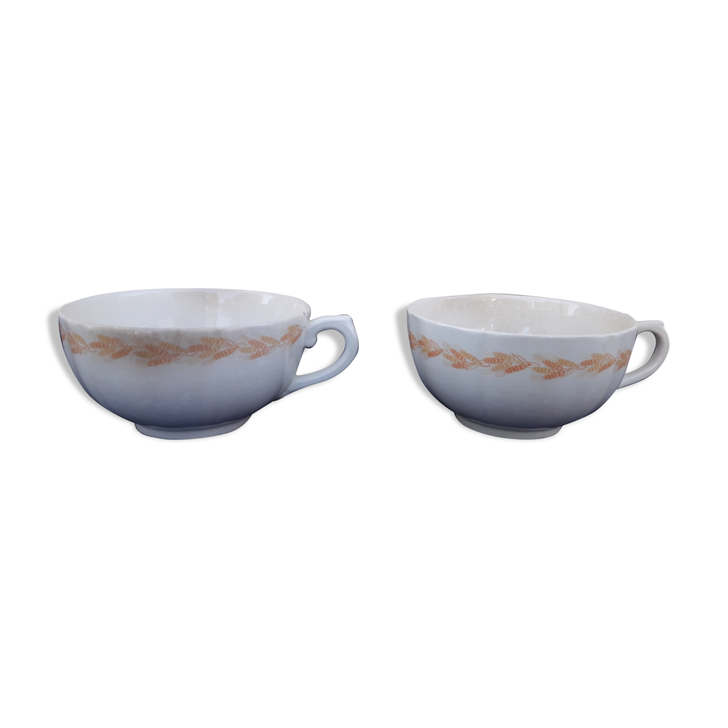 2 cups Gien earthenware breakfast pattern with orange wheat cob diam 12 cm