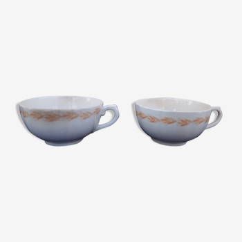 2 cups Gien earthenware breakfast pattern with orange wheat cob diam 12 cm