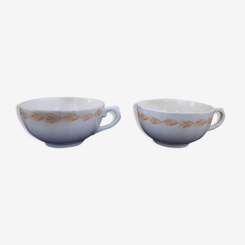 2 tasses petit déjeuner en faïence de Gien motif épi de blé orange diam 12 cm