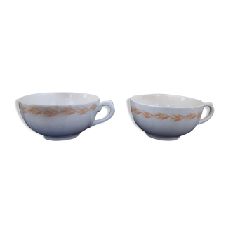 2 cups Gien earthenware breakfast pattern with orange wheat cob diam 12 cm