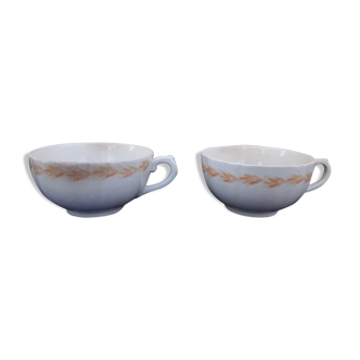 2 tasses petit déjeuner en faïence de Gien motif épi de blé orange diam 12 cm