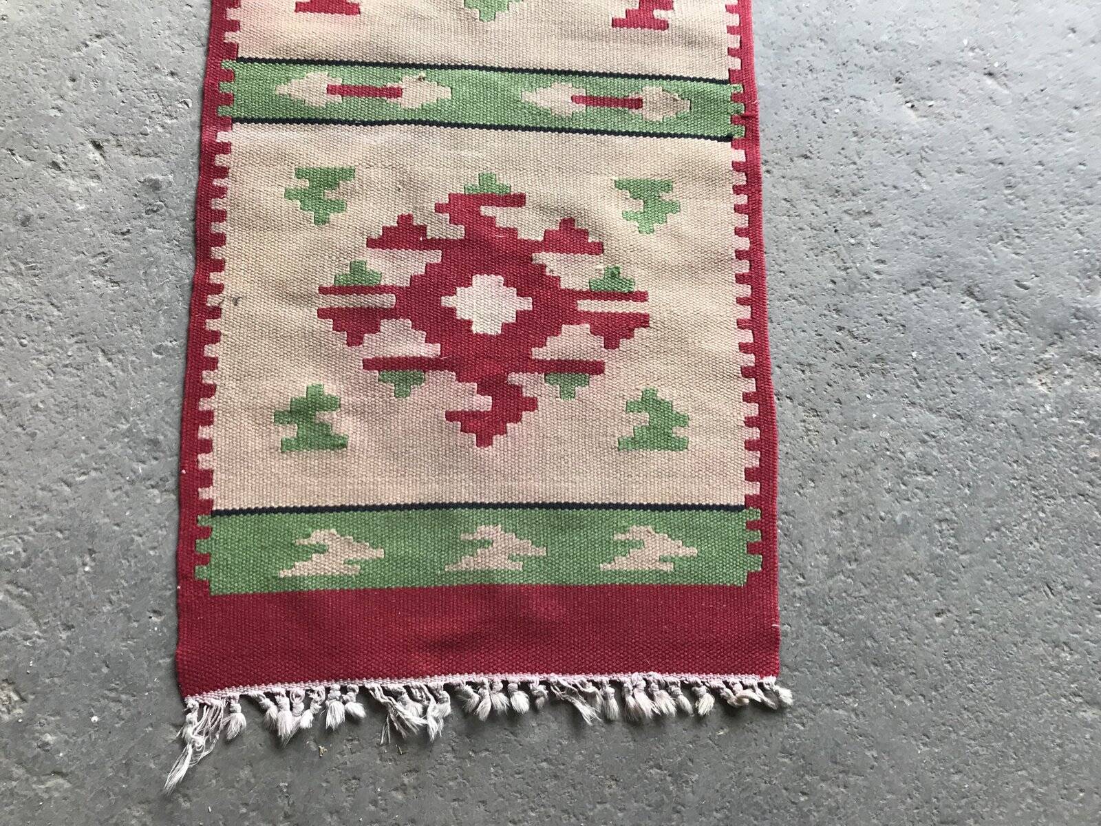 Mid-century multicoloured hallway rug in textile, kilim style, 1950s — 106 x 47 cm