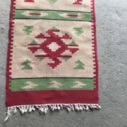Mid-century multicoloured hallway rug in textile, kilim style, 1950s — 106 x 47 cm