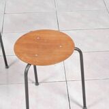 Stackable 3-legged stools in teak / metal