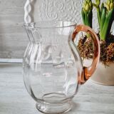Blown glass pitcher with pink handle