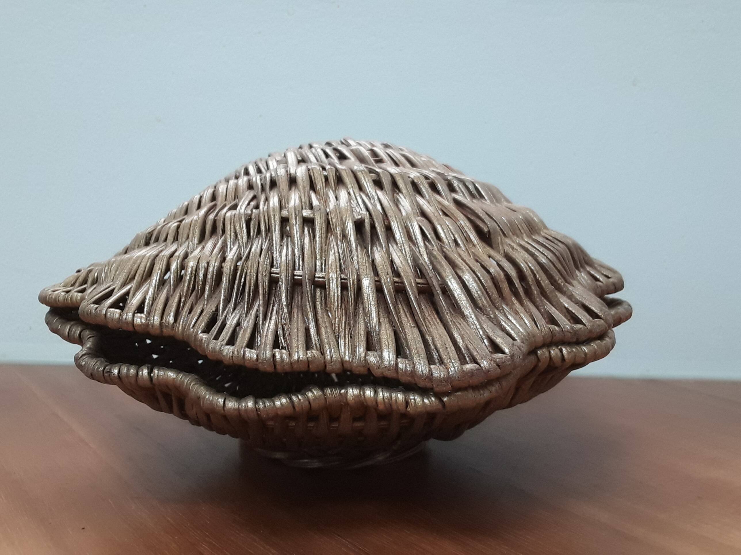 Vintage rattan shell box basket from the 1980s